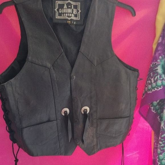 Genuine Black Leather  designer Vest with Lace-Up Sides - Picture 1 of 13